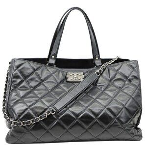 Chanel  Portobello Quilted Calfskin Leather Chain Tote Bag Black